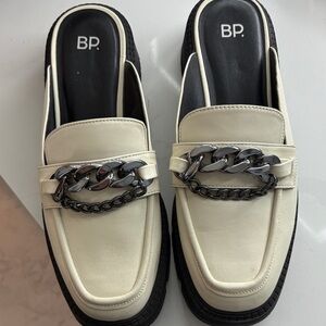 BP Cream Mules with Chain Accent